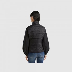 Puffer Jackets Benetton Sleeveless recycled wadding Mujer Negros | XZTBMU635