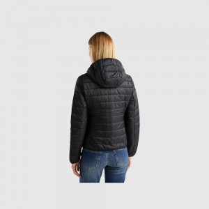 Puffer Jackets Benetton recycled wadding Mujer Negros | SGAKCU407