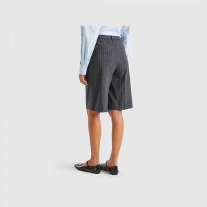 Short Benetton Pinstriped bermudas Mujer Grises Oscuro | QSFVYM564