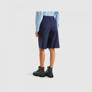 Short Benetton Pinstriped bermudas Mujer Azules Oscuro | JBNMQU985