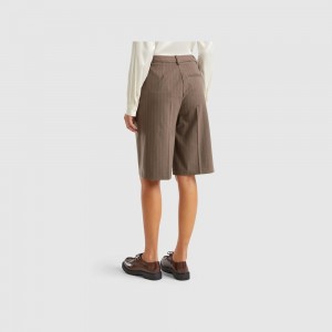 Short Benetton Pinstriped bermudas Mujer Marrom | SEWRNF218