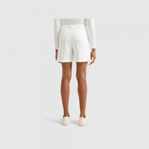 Short Benetton Stretch cotton bermudas Mujer Blancos | RVQZIS427