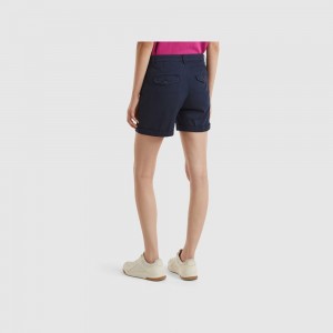 Short Benetton Stretch cotton bermudas Mujer Azules Oscuro | PXDLBM052