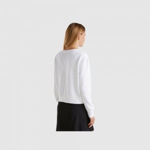 Sudadera Benetton 100% cotton logo print Mujer Blancos | YVSRNX807