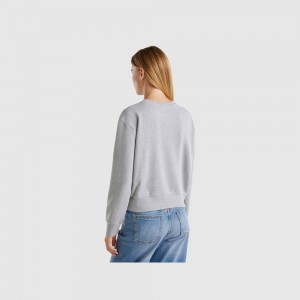 Sudadera Benetton 100% cotton logo print Mujer Grises Claro | MFSDQA012