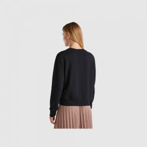 Sudadera Benetton 100% cotton logo print Mujer Negros | BYGZMW951