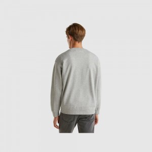 Sudadera Benetton Crew neck logo print Hombre Grises Claro | KGWVUX785
