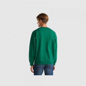 Sudadera Benetton Crew neck logo print Hombre Verdes Oscuro | UQFPSR437