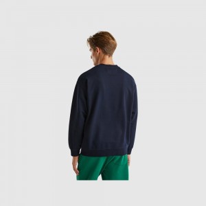 Sudadera Benetton Crew neck logo print Hombre Azules Oscuro | MYOACF839