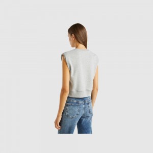 Sudadera Benetton Cropped sweat fabric vest Mujer Grises Claro | SKYMHT431