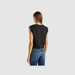 Sudadera Benetton Cropped sweat fabric vest Mujer Negros | ATVIMH657