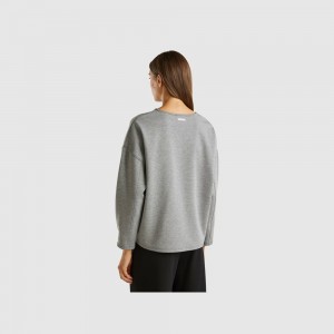 Sudadera Benetton Lightweight cotton and Modal blend Mujer Grises Claro | RDTVFJ254