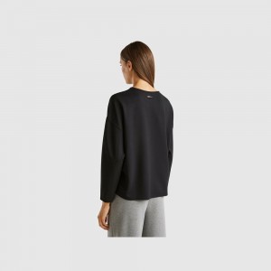 Sudadera Benetton Lightweight cotton and Modal blend Mujer Negros | PXZMRD620