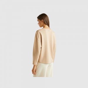 Sudadera Benetton Lightweight cotton and Modal blend Mujer Beige | UFZHBP671