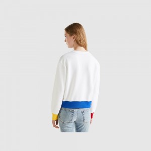 Sudadera Benetton Pullover logo print Mujer Blancos | ONPAJV307