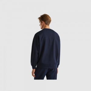 Sudadera Benetton logo patch Hombre Azules Oscuro | RKMBYT760