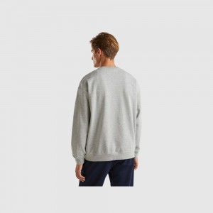 Sudadera Benetton logo patch Hombre Grises Claro | AJKBWD435