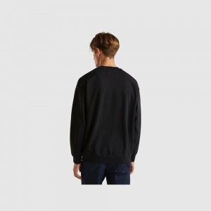 Sudadera Benetton logo patch Hombre Negros | VJDALR823