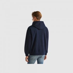 Sudadera con Capucha Benetton 100% cotton Hombre Azules Oscuro | HYGSOD468