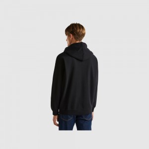 Sudadera con Capucha Benetton 100% cotton Hombre Negros | HBQRAU302