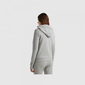 Sudadera con Capucha Benetton 100% cotton zip and hood Mujer Grises Claro | LPTZCY536