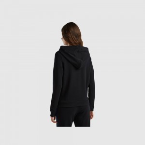 Sudadera con Capucha Benetton 100% cotton zip and hood Mujer Negros | YKQFCN735