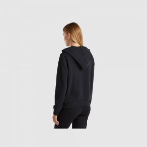 Sudadera con Capucha Benetton 100% cotton zip and hood Mujer Negros | OJYUTL980