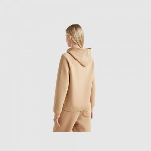 Sudadera con Capucha Benetton Flowy hoodie Mujer Marrom | XFDNEK370