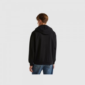 Sudadera con Capucha Benetton Zip-up in cotton Hombre Negros | GSVJLO081
