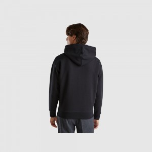 Sudadera con Capucha Benetton warm cotton Hombre Negros | HKXFCT428