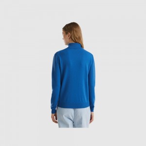 Suéteres Benetton Air force turtleneck in pure Merino wool Mujer Azules | KVYIOS184