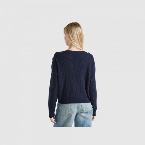 Suéteres Benetton Boat neck Mujer Azules Oscuro | OVTARL679