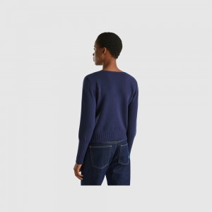 Suéteres Benetton Boat neck Mujer Azules Oscuro | TZQUMN825