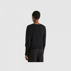 Suéteres Benetton Boat neck Mujer Negros | JFAIBZ860