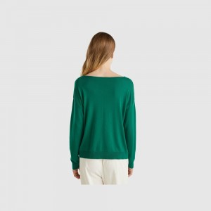 Suéteres Benetton Boat neck Mujer Verdes Oscuro | SBVCML401