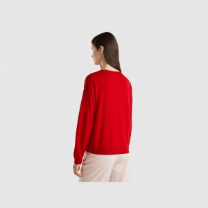 Suéteres Benetton Boat neck pure Merino wool Mujer Rojos | ZKIOFN731