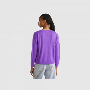 Suéteres Benetton Boat neck pure Merino wool Mujer Morados | HCWABG691