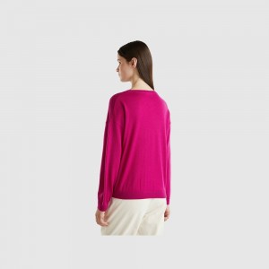 Suéteres Benetton Boat neck pure Merino wool Mujer Blancos | ZJKUXE703