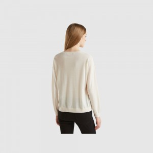 Suéteres Benetton Boat neck pure Merino wool Mujer Blancos | NWOSZD186
