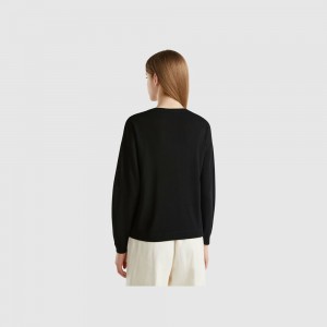 Suéteres Benetton Boat neck pure Merino wool Mujer Negros | GBHARE172