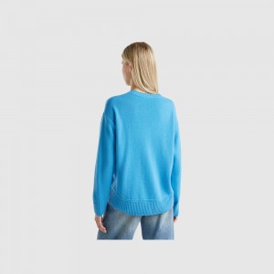 Suéteres Benetton Boxy fit wool blend Mujer Azules Claro | KOBXZE907