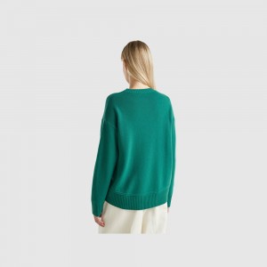 Suéteres Benetton Boxy fit wool blend Mujer Verdes Oscuro | FRYVIT602