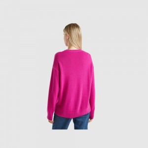 Suéteres Benetton Boxy fit wool blend Mujer Blancos | EXBCGK416