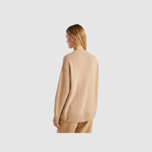 Suéteres Benetton Boxy fit wool blend Mujer Marrom | TRLHXZ842