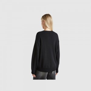 Suéteres Benetton Boxy fit wool blend Mujer Negros | CRHZJE462