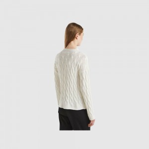 Suéteres Benetton Cable knit Mujer Blancos | UGEMFV145