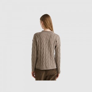 Suéteres Benetton Cable knit Mujer Marrom | GHNFAP712