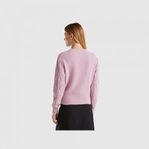 Suéteres Benetton Cable knit Mujer Morados | SIHBXE794