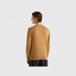 Suéteres Benetton Camel pure Merino wool Hombre Beige | EKLBWP743