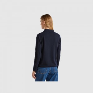 Suéteres Benetton Cashmere blend Mujer Azules Oscuro | YUHTQW652